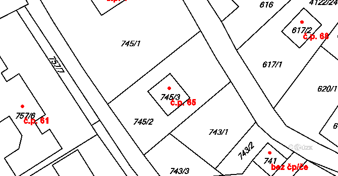 Plechy 65, Nový Malín na parcele st. 745/3 v KÚ Nový Malín, Katastrální mapa