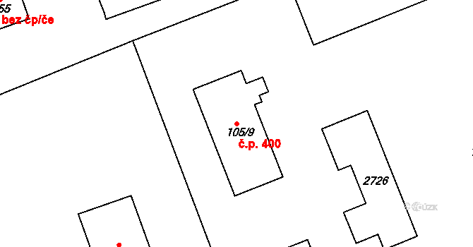 Opatovice nad Labem 400 na parcele st. 105/9 v KÚ Opatovice nad Labem, Katastrální mapa