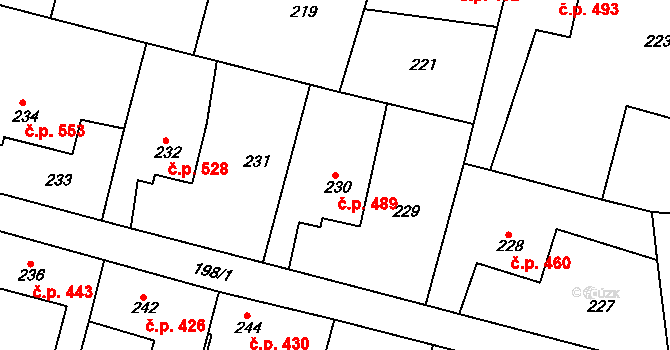 Habartov 489 na parcele st. 230 v KÚ Habartov, Katastrální mapa