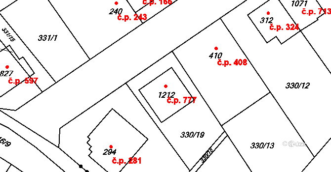 Studánka 777, Pardubice na parcele st. 1212 v KÚ Studánka, Katastrální mapa