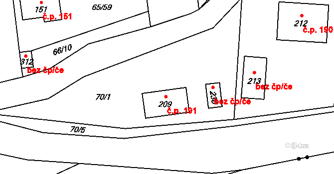 Holubice 191 na parcele st. 209 v KÚ Holubice v Čechách, Katastrální mapa