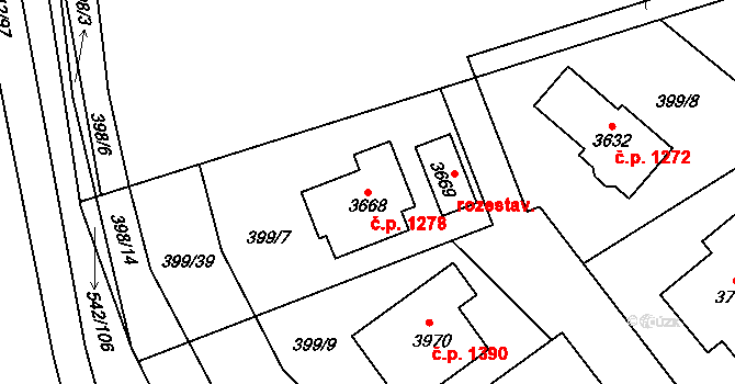 Sušice II 1278, Sušice na parcele st. 3668 v KÚ Sušice nad Otavou, Katastrální mapa