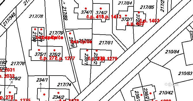 Sezimovo Ústí 1279 na parcele st. 235/2 v KÚ Sezimovo Ústí, Katastrální mapa