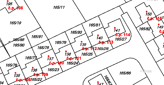 Býkev 112 na parcele st. 139 v KÚ Býkev, Katastrální mapa