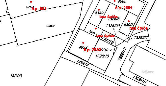 Rožnov pod Radhoštěm 2553 na parcele st. 4832 v KÚ Rožnov pod Radhoštěm, Katastrální mapa