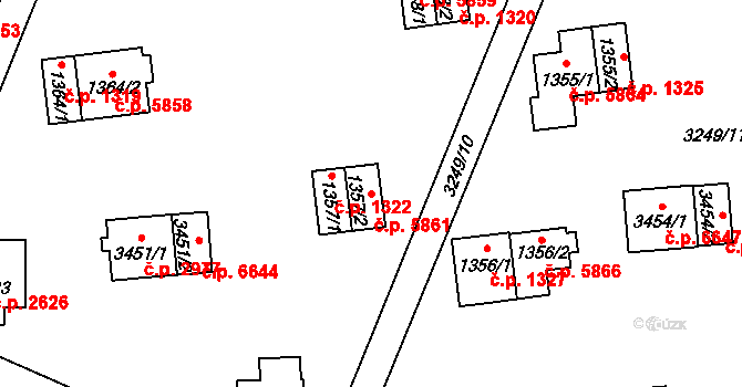 Zlín 5861 na parcele st. 1357/2 v KÚ Zlín, Katastrální mapa