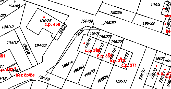 Pokratice 368, Litoměřice na parcele st. 196/16 v KÚ Pokratice, Katastrální mapa