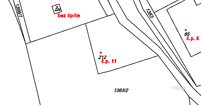 Hůrka Kapinos 11, Neveklov na parcele st. 212 v KÚ Zádolí u Neveklova, Katastrální mapa