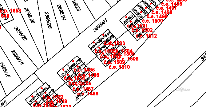 Pelhřimov 1509 na parcele st. 2695/104 v KÚ Pelhřimov, Katastrální mapa