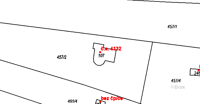 Znojmo 4132 na parcele st. 107 v KÚ Znojmo-Hradiště, Katastrální mapa