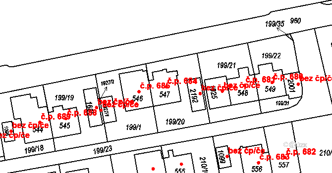 Hrabůvka 684, Ostrava na parcele st. 547 v KÚ Hrabůvka, Katastrální mapa