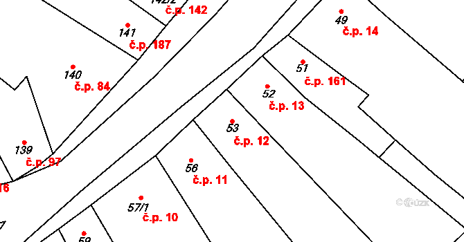 Jimramov 12 na parcele st. 53 v KÚ Jimramov, Katastrální mapa