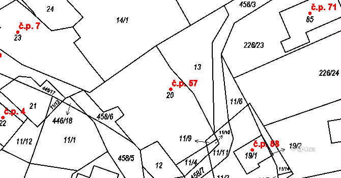 Odranec 57, Věcov na parcele st. 20 v KÚ Odranec, Katastrální mapa