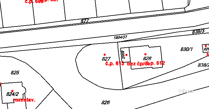 Brumov 613, Brumov-Bylnice na parcele st. 827 v KÚ Brumov, Katastrální mapa