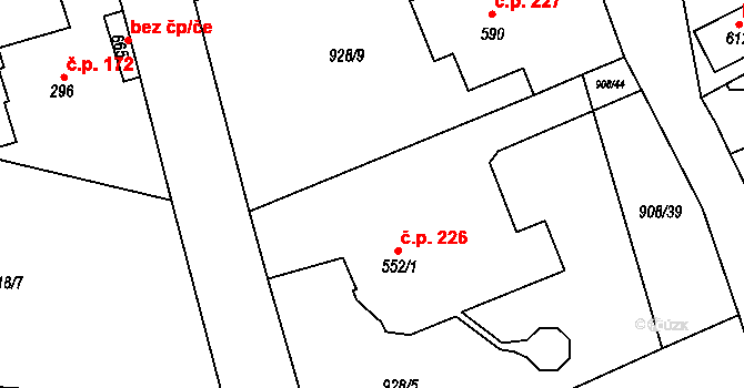 Kyselka 41707320 na parcele st. 552/2 v KÚ Radošov u Kyselky, Katastrální mapa