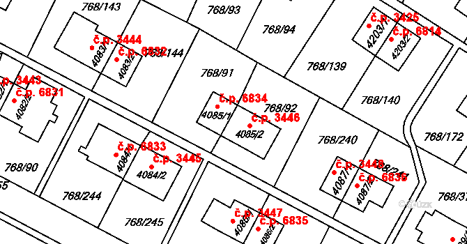 Zlín 3446 na parcele st. 4085/2 v KÚ Zlín, Katastrální mapa