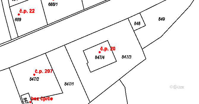 Píšť 20 na parcele st. 847/4 v KÚ Píšť, Katastrální mapa