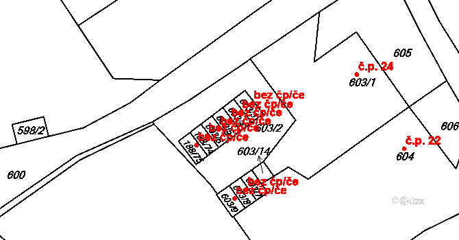 Teplice 45150320 na parcele st. 603/5 v KÚ Sobědruhy, Katastrální mapa
