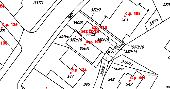 Jablunkov 109 na parcele st. 350/4 v KÚ Jablunkov, Katastrální mapa