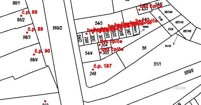 Hrubčice 47667320 na parcele st. 305 v KÚ Hrubčice, Katastrální mapa