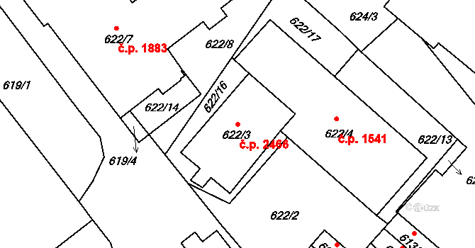 Pelhřimov 2466 na parcele st. 622/3 v KÚ Pelhřimov, Katastrální mapa