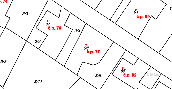 Třibřichy 77 na parcele st. 96 v KÚ Třibřichy, Katastrální mapa