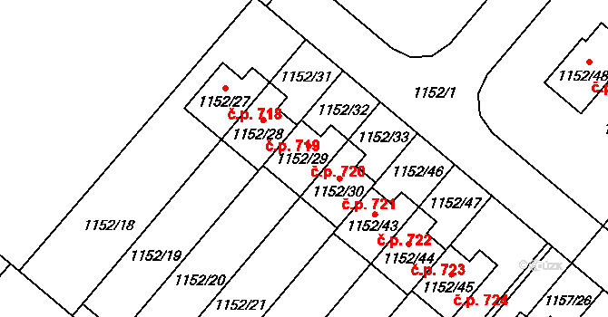 Krmelín 720 na parcele st. 1152/29 v KÚ Krmelín, Katastrální mapa