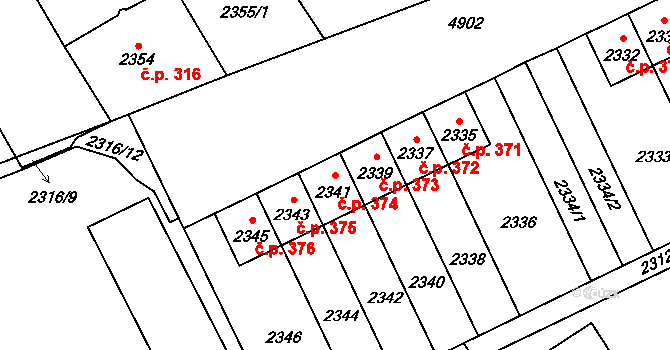 Pražské Předměstí 374, Vysoké Mýto na parcele st. 2341 v KÚ Vysoké Mýto, Katastrální mapa