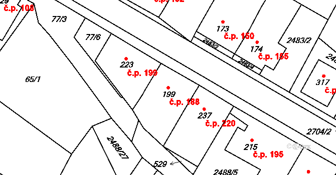 Mrákotín 188 na parcele st. 199 v KÚ Mrákotín u Telče, Katastrální mapa