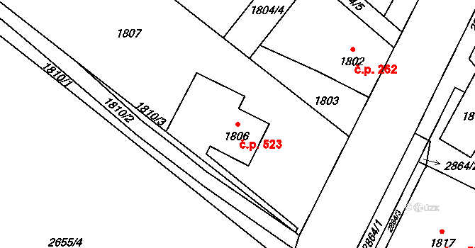 Rapotín 523 na parcele st. 1806 v KÚ Rapotín, Katastrální mapa