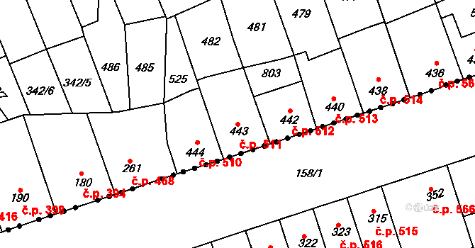 Kralupy nad Vltavou 511 na parcele st. 443 v KÚ Lobeč, Katastrální mapa