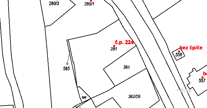 Břasy 224 na parcele st. 281 v KÚ Břasy, Katastrální mapa