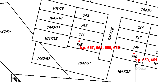 Sezemice 654,655,656,657 na parcele st. 742 v KÚ Sezemice nad Loučnou, Katastrální mapa