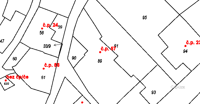 Habrůvka 57 na parcele st. 89 v KÚ Habrůvka, Katastrální mapa