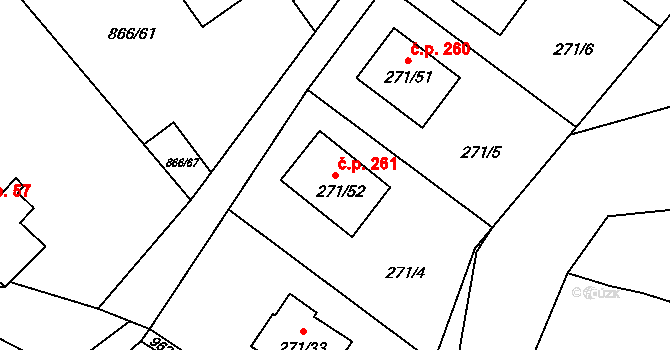 Loučka 261, Nový Jičín na parcele st. 271/52 v KÚ Loučka u Nového Jičína, Katastrální mapa