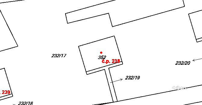 Loučovice 238 na parcele st. 352 v KÚ Loučovice, Katastrální mapa