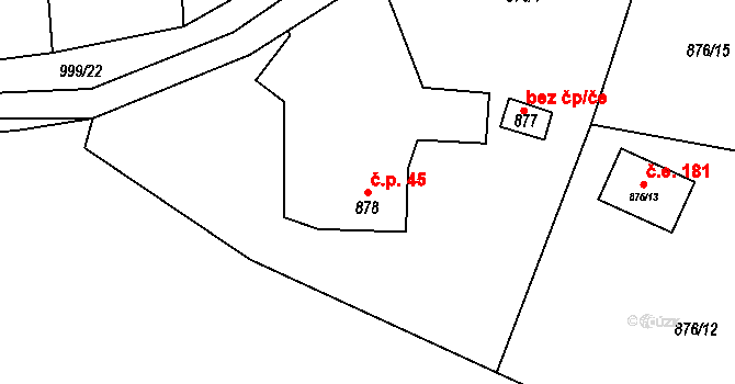 Senec 45, Zruč-Senec na parcele st. 878 v KÚ Senec u Plzně, Katastrální mapa