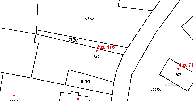 Želeč 110, Měcholupy na parcele st. 125 v KÚ Želeč u Žatce, Katastrální mapa