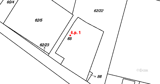 Dobrnice 1, Leština u Světlé na parcele st. 65 v KÚ Dobrnice, Katastrální mapa