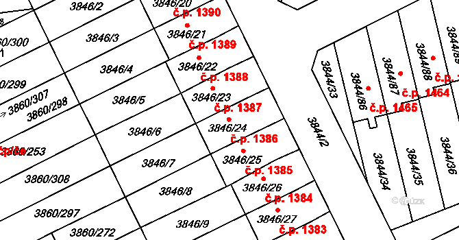 Chotěboř 1386 na parcele st. 3846/24 v KÚ Chotěboř, Katastrální mapa