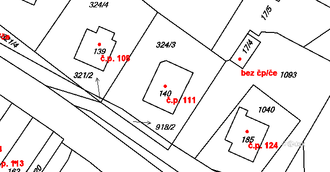 Dlouhá Ves 111, Rychnov nad Kněžnou na parcele st. 140 v KÚ Dlouhá Ves u Rychnova nad Kněžnou, Katastrální mapa