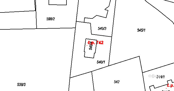 Liberec VIII-Dolní Hanychov 742, Liberec na parcele st. 540/4 v KÚ Dolní Hanychov, Katastrální mapa