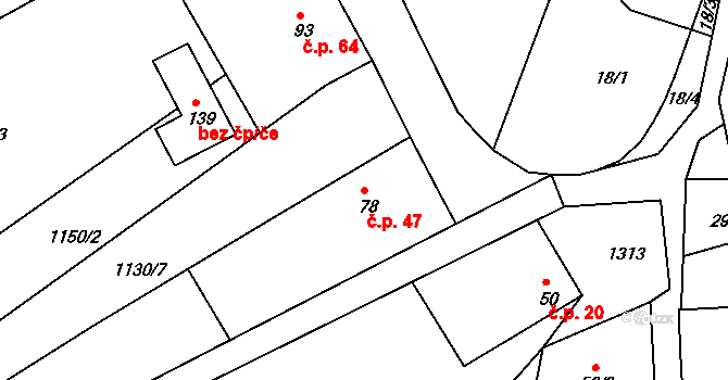 Cvrčovice 47, Zdounky na parcele st. 78 v KÚ Cvrčovice u Zdounek, Katastrální mapa