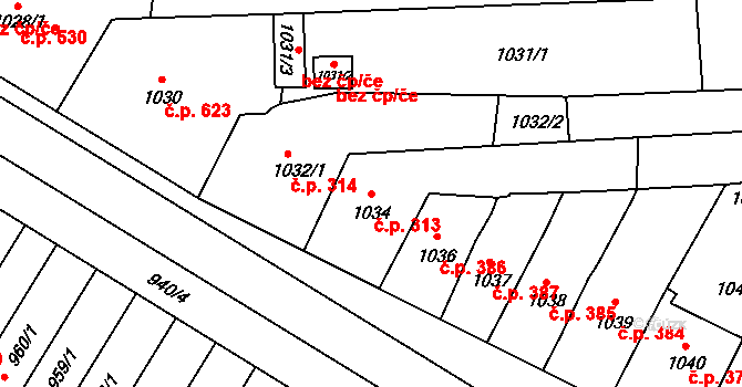 Morkovice 313, Morkovice-Slížany na parcele st. 1034 v KÚ Morkovice, Katastrální mapa