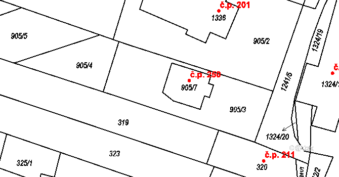 Pivín 250 na parcele st. 905/7 v KÚ Pivín, Katastrální mapa