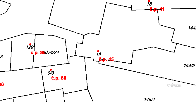 Lančov 45 na parcele st. 13 v KÚ Lančov, Katastrální mapa