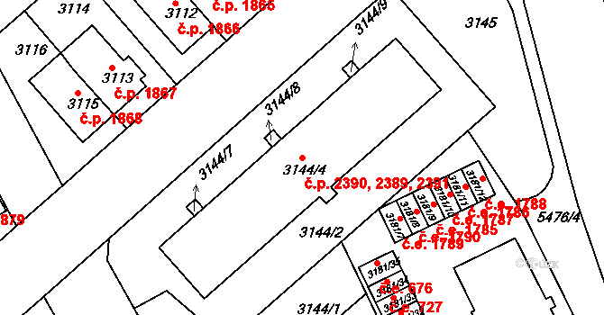 Znojmo 2389,2390,2391 na parcele st. 3144/4 v KÚ Znojmo-město, Katastrální mapa