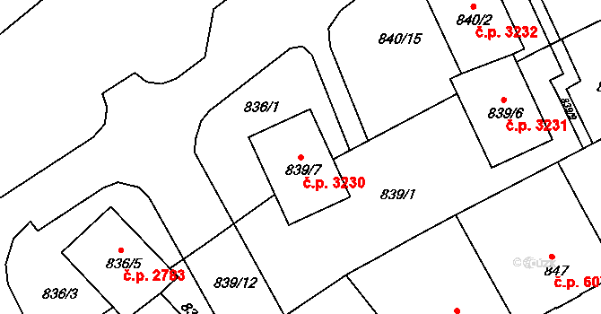 Znojmo 3230 na parcele st. 839/7 v KÚ Znojmo-město, Katastrální mapa