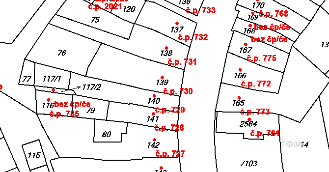 Kojetín I-Město 730, Kojetín na parcele st. 139 v KÚ Kojetín, Katastrální mapa
