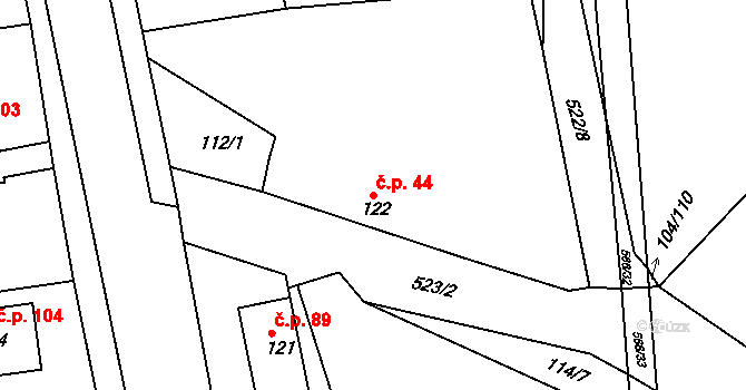 Chvalovice 44, Kovanice na parcele st. 122 v KÚ Chvalovice u Nymburka, Katastrální mapa